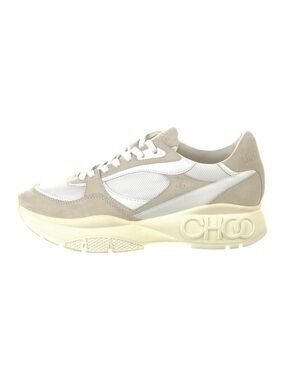 Jimmy Choo White and Beige Suede-Trim Raine Leather Sneakers